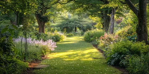 Lush English garden during summer. - obrazy, fototapety, plakaty
