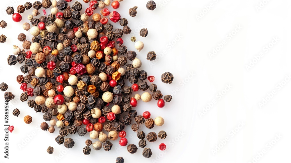 Aufkleber a pile of different kinds of pepper on a white surface. suitable for food and spice concepts