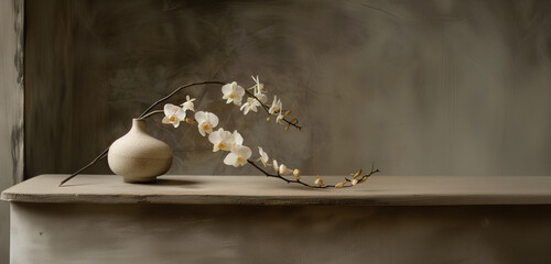 Japanese style background, elegant and minimal composition ikebana style.