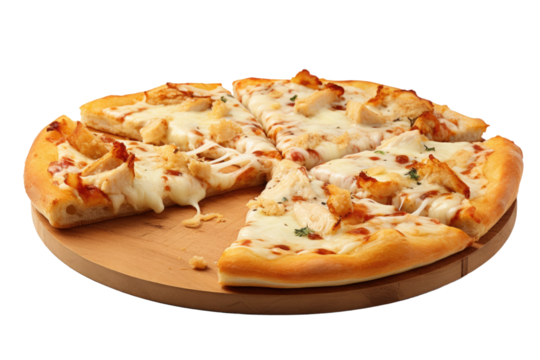Culinary Masterpiece: A Delectable Pizza Arrives on a Rustic Wooden Platter