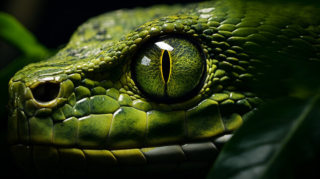 Camouflaged viper ready to attack in the jungle