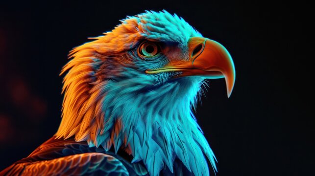 Vibrant Neon Colored Eagle Portrait