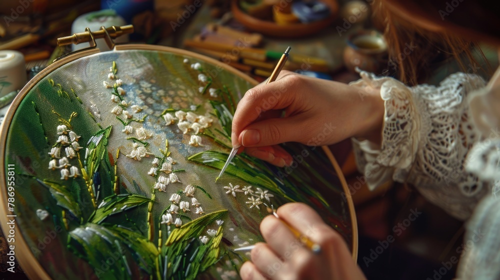 Poster close up of a person working on a painting. suitable for art and creativity concepts