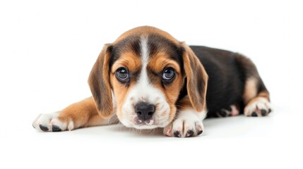 A sweet puppy relaxing on a clean white background, suitable for various projects