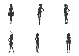 silhouettes set of beautiful sexy women