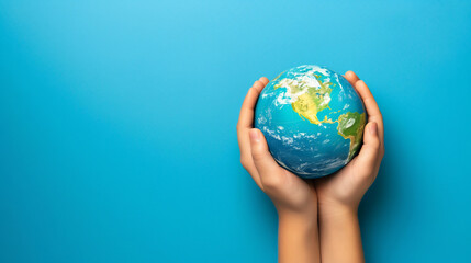 Hands Gently Holding a Miniature Earth, Representing Protection and Stewardship of Our Planet, Global Care