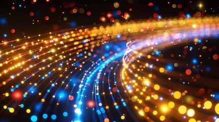 Abstract background with lines of different colored lights running in curves.