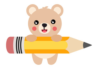 Cute teddy bear holding a big pencil