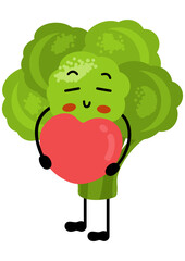 Funny broccoli mascot holding a heart - 786957684