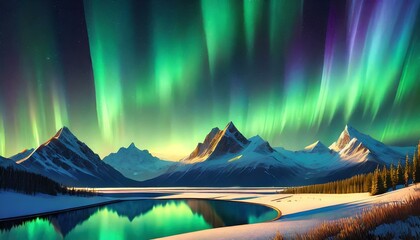 Illustrate a series of educational panels along a popular northern viewing point for the aurora borealis, where each panel describes a different aspect of auroral dance spectroscopy. - obrazy, fototapety, plakaty