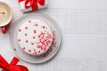 Poster Cake with Heart Decor: Sweet Treat for Celebrations © karandaev