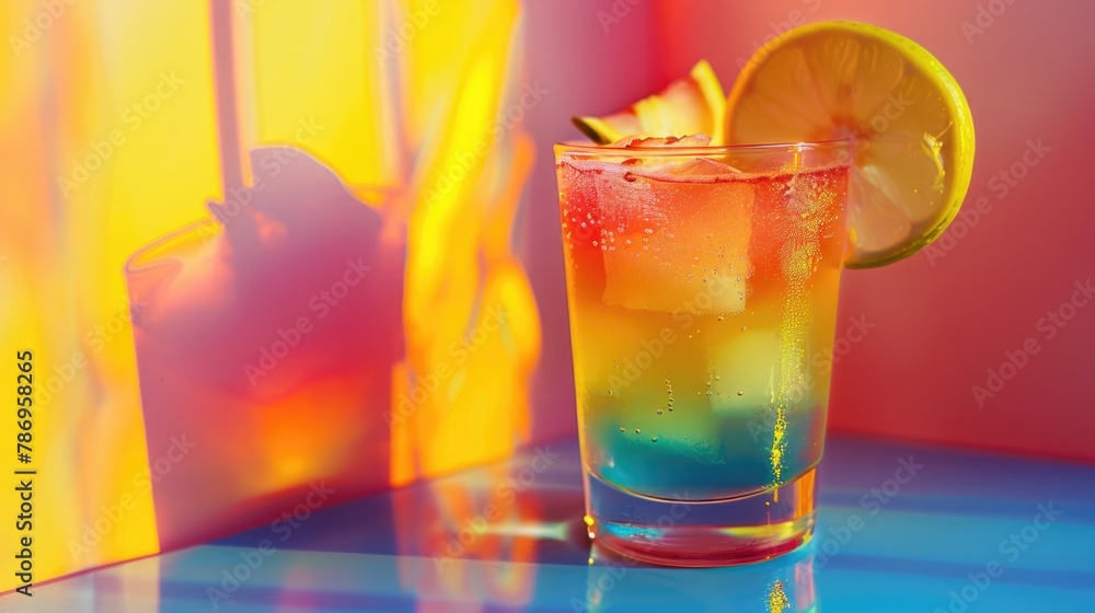 Poster a vibrant drink with a slice of lime on the rim, perfect for summer refreshment