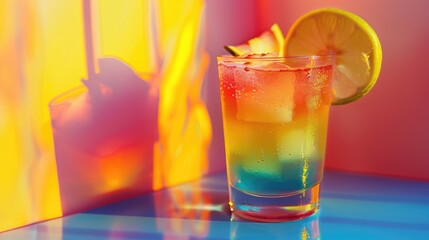 A vibrant drink with a slice of lime on the rim, perfect for summer refreshment