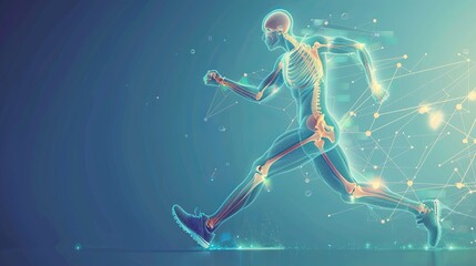 Obraz na płótnie Canvas Illustration of a runner with an orthopedic x-ray interface, representing bone and joint medical treatments