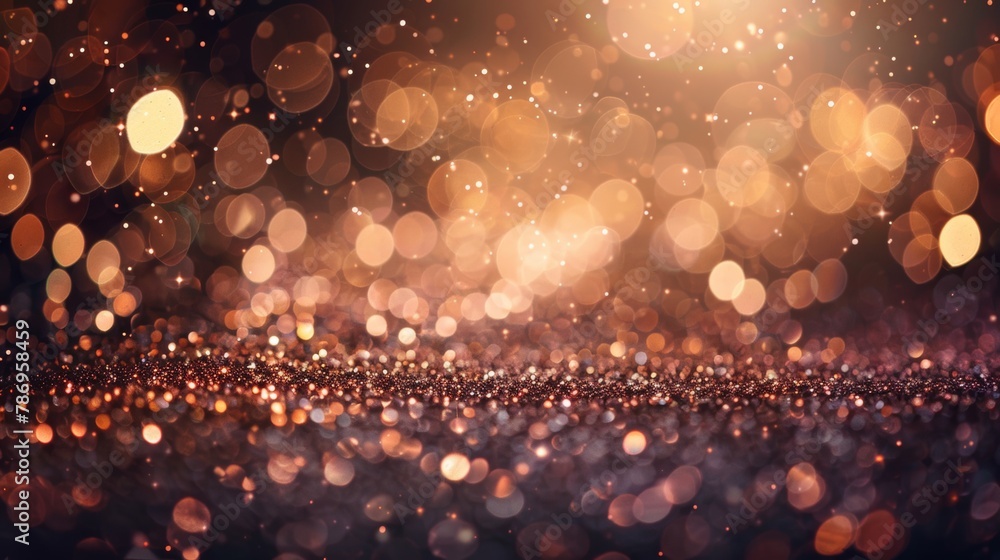 Poster glittering warm bokeh lights creating a festive and magical atmosphere on a dark background.
