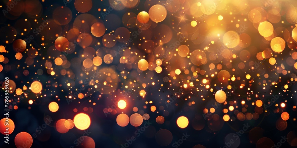 Poster golden bokeh lights creating a sparkling and festive abstract background.