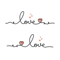Continuous one line art drawing love text with heart love couple outline artistic isolated.