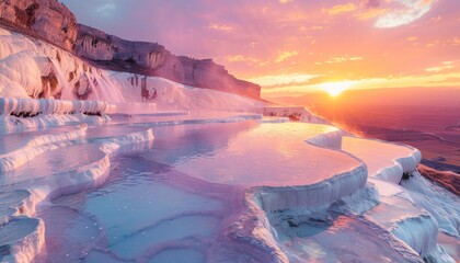 Stunning view of the cascade of thermal waters in Pamukkale