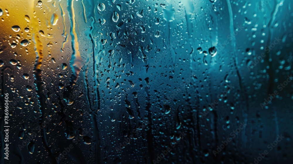 Poster raindrops on a window, suitable for weather or nature concepts