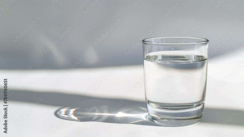 Poster a simple glass of water on a table. suitable for various concepts