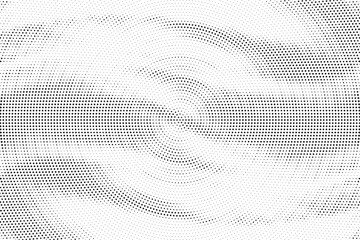 Radial halftone gradient background. Dotted concentric texture with fading effect. Black and white circle shade wallpaper. Grunge rough vector. Monochrome backdrop for various purpose.	