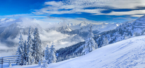 Winter landscape in the ski region Silvretta Montafon in Vorarlberg, Austria.