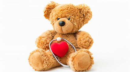 Teddy Bear: Health insurance or love concept on white background