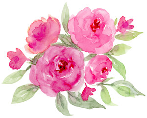 Rose florals watercolor arrangement border clip art, vintage style hand painted 