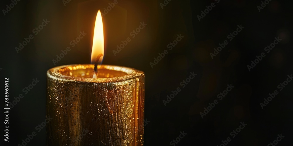 Poster illuminated candle in a dimly lit room, suitable for various concepts