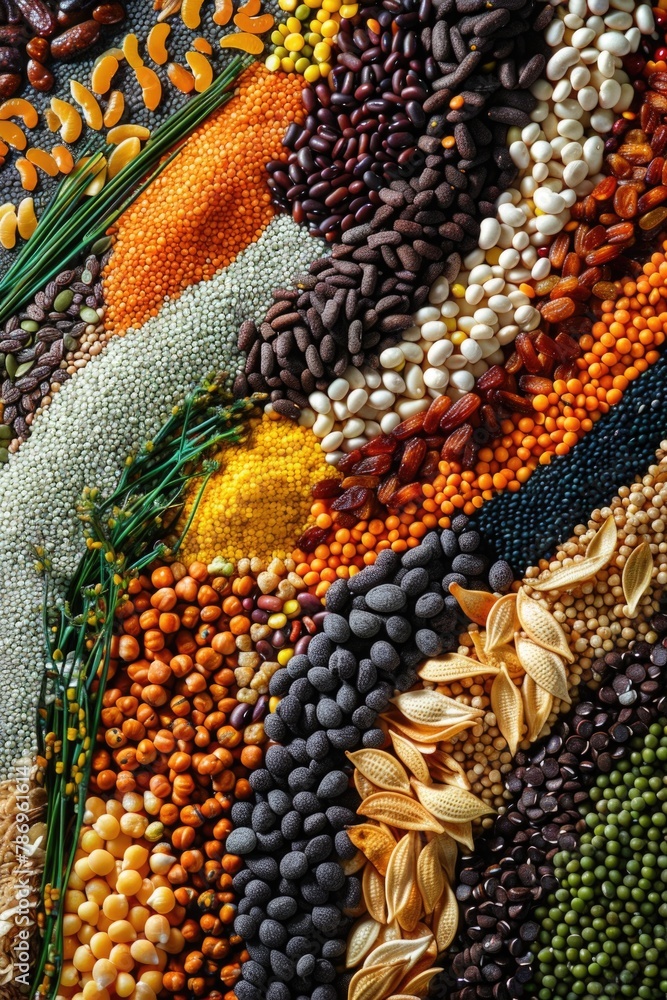 Poster a collection of various types of beans, perfect for food and nutrition concepts
