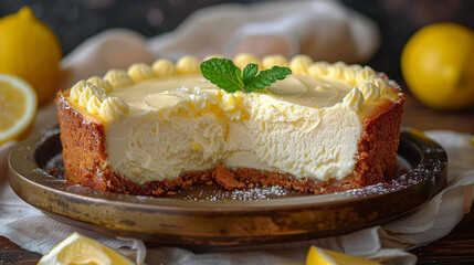 Cheesecake With Lemons on Plate