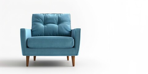 A simple blue chair on a clean white floor. Suitable for interior design concepts