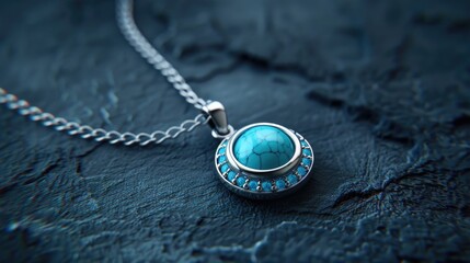 A beautiful silver necklace with a turquoise stone. Perfect for jewelry advertisements