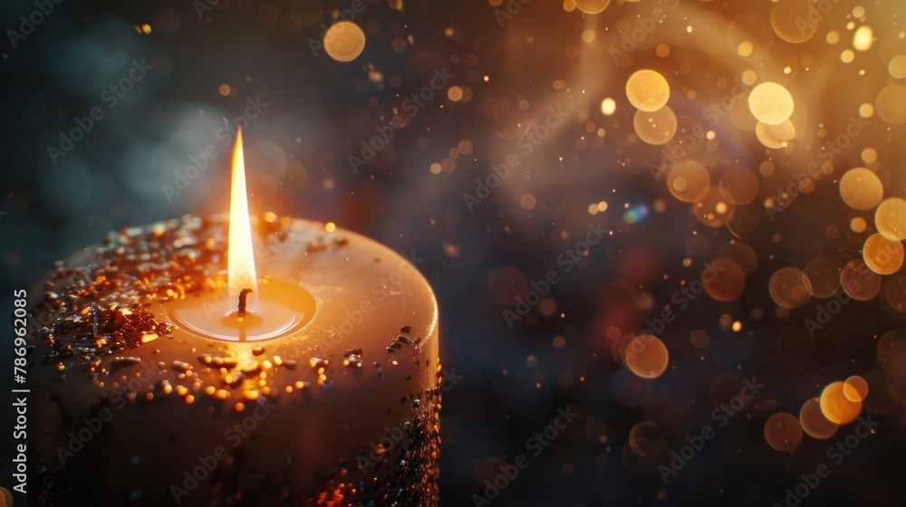 Aufkleber A candle is lit in front of a blurry background. Ideal for adding a warm glow to any design project