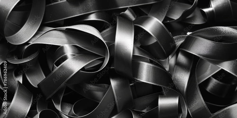 Poster A close up of a bunch of black ribbons. Suitable for various creative projects