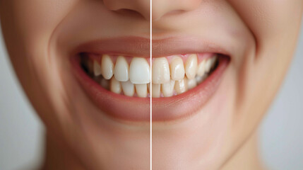 Transform Your Beautiful Smile: Before and After Teeth Whitening Treatment and dental care - obrazy, fototapety, plakaty