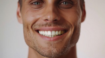 Transform Your Beautiful Smile: Before and After Teeth Whitening Treatment and dental care - obrazy, fototapety, plakaty