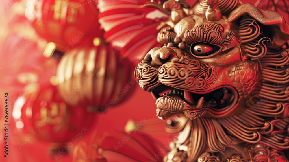 Poster detailed close up of a lion statue. suitable for architectural projects