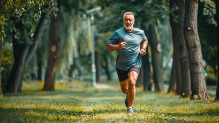 A man running in a park, suitable for sports and outdoor activities