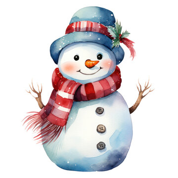 recommend clip art: Cute watercolor snowman clipart transparent background