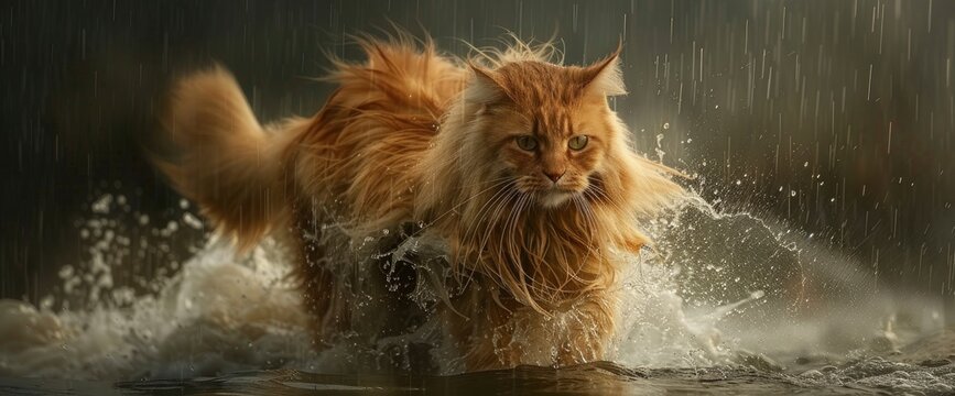 Feline fascination with crashing waves and dancing foam, professional photography and light , Summer Background