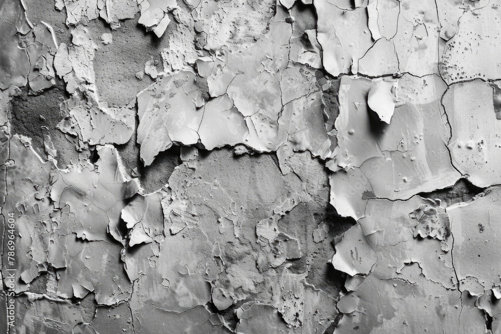 Poster A black and white photo of peeling paint. Perfect for adding texture to design projects