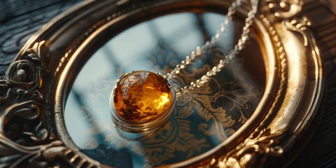 A stunning gold necklace with a citrine stone, perfect for jewelry lovers