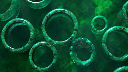 3D deep green backdrop, emerald circles shine like set gems in an elegant pattern.