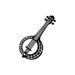 Rustic Rhythms: Black Vector Silhouette of a Banjo, Icon of Bluegrass and Folk Music- Banjo illustration- minimalist banjo vector silhouette.