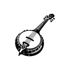 Rustic Rhythms: Black Vector Silhouette of a Banjo, Icon of Bluegrass and Folk Music- Banjo illustration- minimalist banjo vector silhouette. - obrazy, fototapety, plakaty