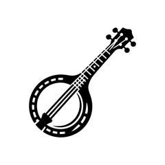 Rustic Rhythms: Black Vector Silhouette of a Banjo, Icon of Bluegrass and Folk Music- Banjo illustration- minimalist banjo vector silhouette.