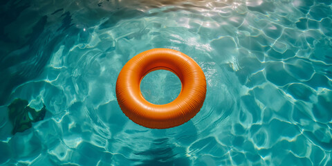 Orange Life Ring Floating in Calm Waters: Adding Safety and Fun to Outdoor Swimming Pools and Ocean Adventures