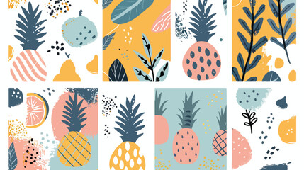 Set of six hand drawn vector seamless patterns Tropical