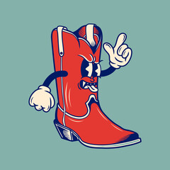 Retro character design of cowboy boot